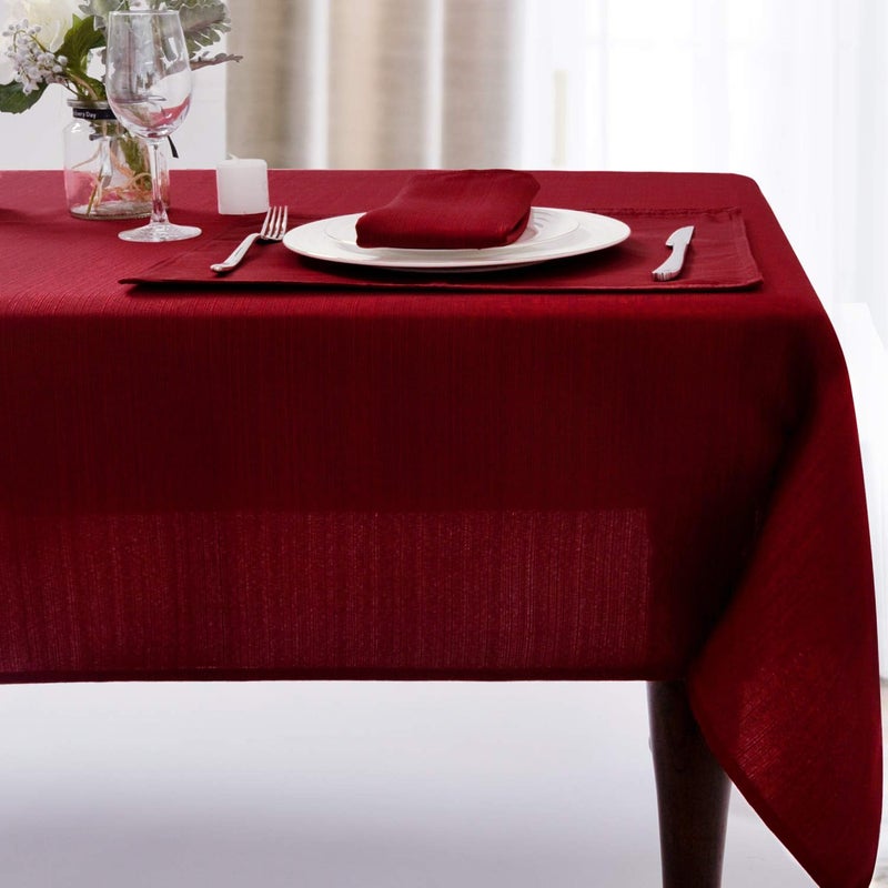 JUCFHY Christmas Luxury Stripe Fabric Table Cloths, Heavy Weight 100% Polyester Tablecloths Washable, No Iron, Water Resistance Soil Resistant Holiday Table Cover for Dining,60 Inch x 84 Inch Oblong,Burgundy - Image 1